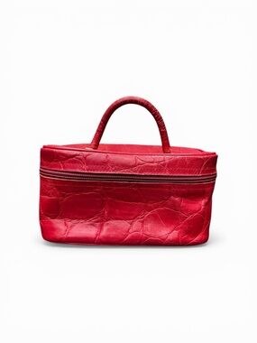 Vintage Bally 1970s Red Leather Vanity Case Paisley Interior Italy